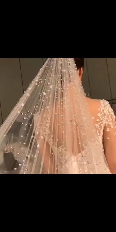 Beaded Cathedral Bridal Veil One Layer Tulle Wedding Veil with Comb White Ivory