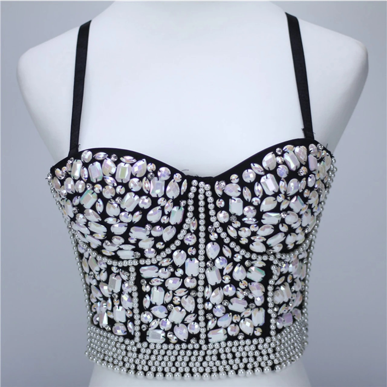 SXTHAENOO Rhinestone Pearl Corset Bra – Bridal Glam Cropped Camisole for Wedding & Party - Image 5