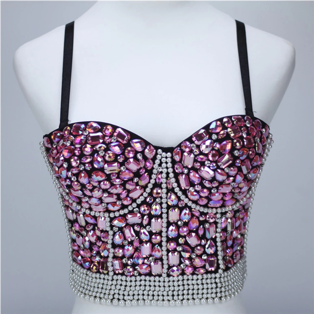 SXTHAENOO Rhinestone Pearl Corset Bra – Bridal Glam Cropped Camisole for Wedding & Party - Image 2