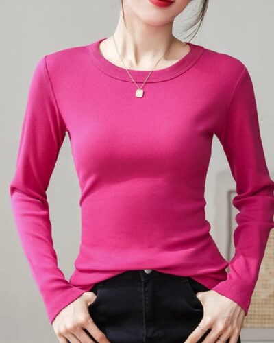Women’s Korean Long Sleeve Basic T-Shirt – Autumn Slim Fit O-Neck Top