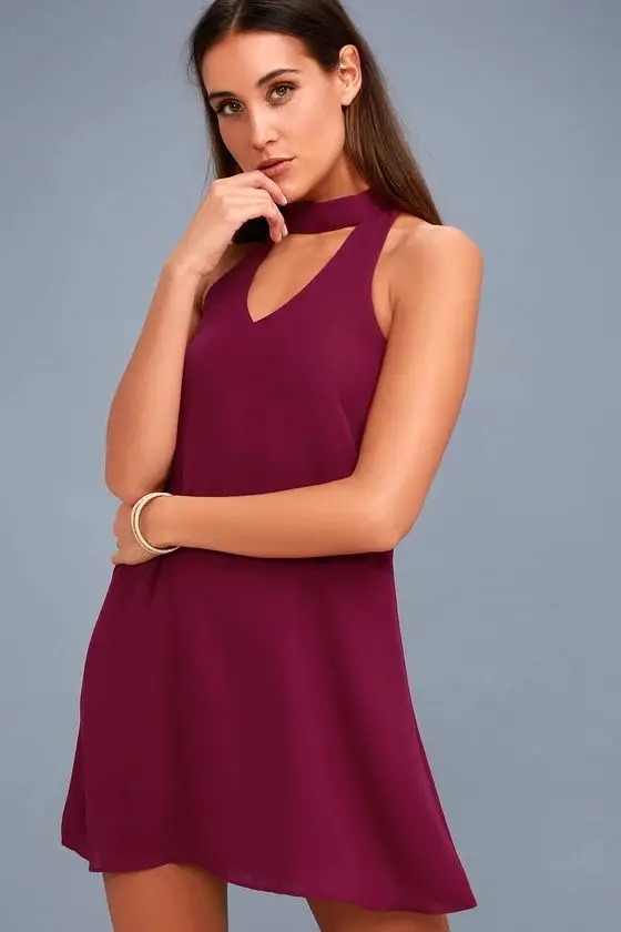 Women’s Choker Neck Sleeveless A-Line Dress – V-Neck Elegant Pencil Dress 2025