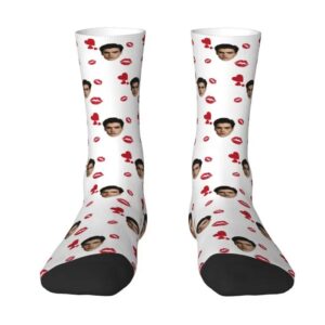 Custom Face Heart Socks – Funny 3D Printed Valentine’s Crew Socks for Men & Women