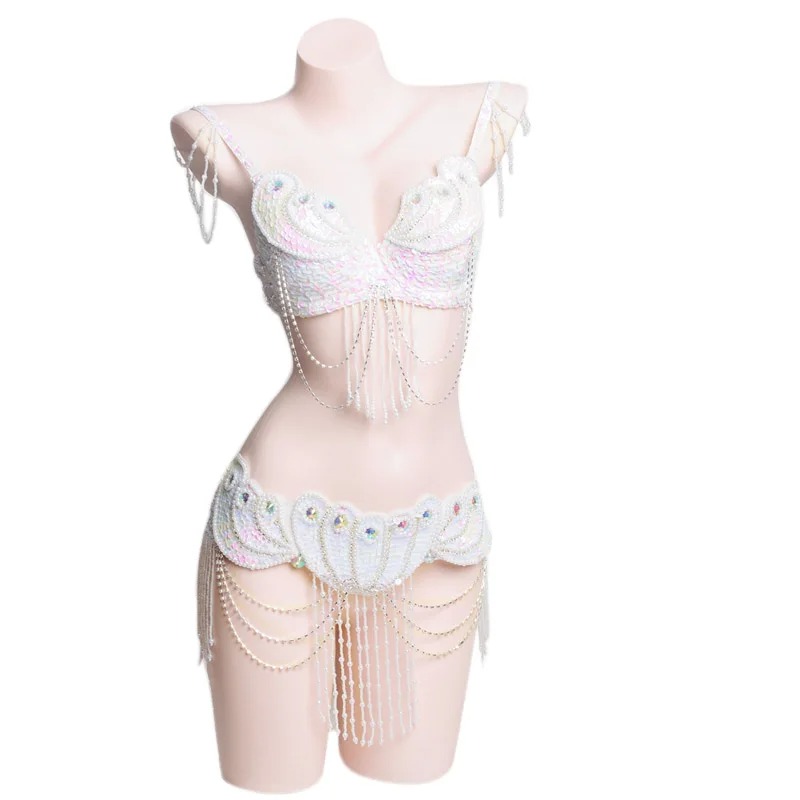 Women Beaded Belly Dance Costume Set Oriental Bra & Belt Carnival Outfit - Image 2