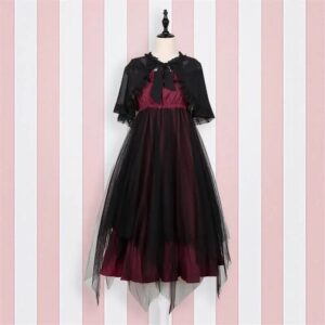 JSK Gothic Lolita Strap Long Dress Black Veil Japanese Shawl Girdle Women Cosplay Costume