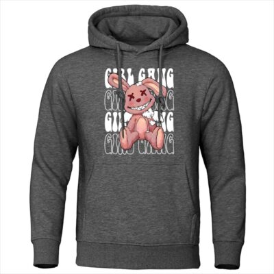 Girl Gang Broken Rabbit Doll Print Men’s Hoodie Harajuku Loose Fit Autumn Fleece Pullover Casual Sweatshirt
