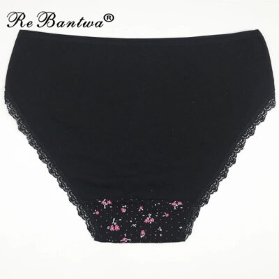 3 Pack Plus Size High Waist Cotton Panties Floral Lace Briefs