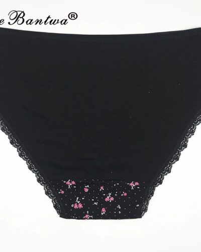 3 Pack Plus Size High Waist Cotton Panties Floral Lace Briefs