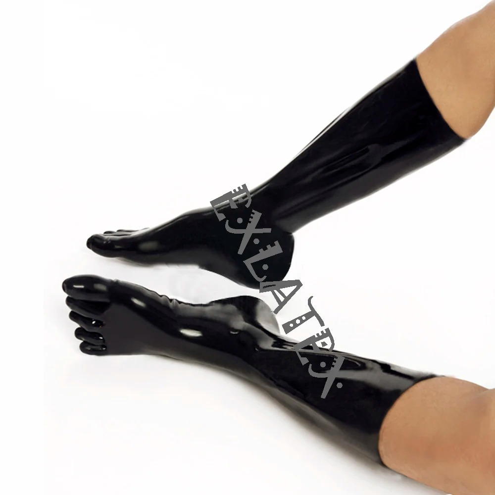 Latex Knee-High Stockings – Solid Color Stretch Rubber Look Calf Socks - Image 7