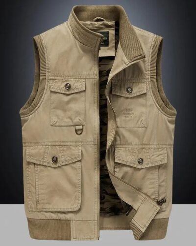 Men’s Cotton Travel Cargo Vest – Multi-Pocket Sleeveless Tactical Reporter Jacket (M–4XL)