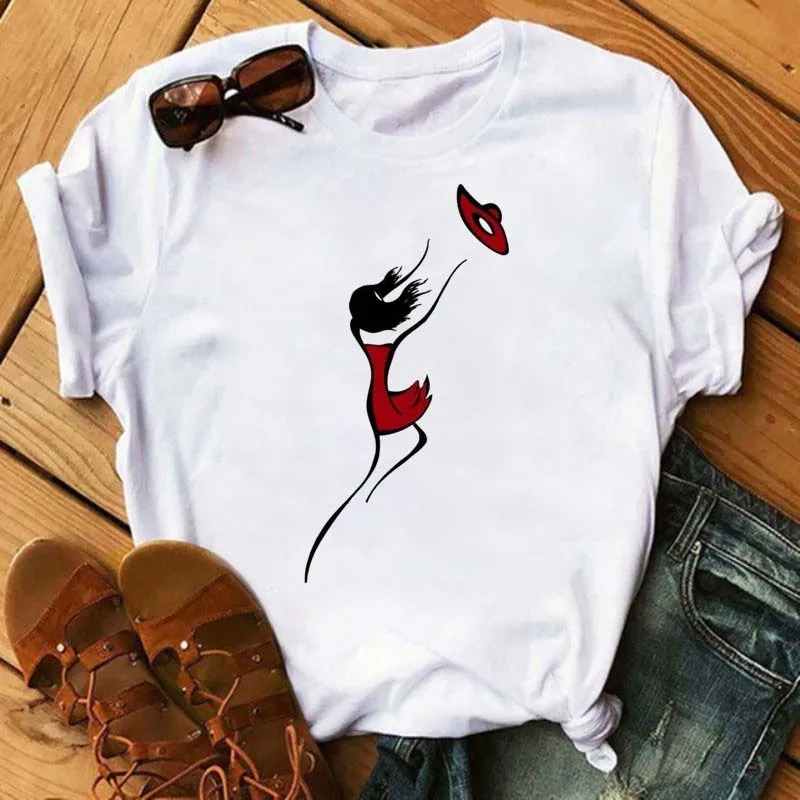 Harajuku Line Art T-Shirt – Cartoon Graphic Casual Women Tee - Image 6