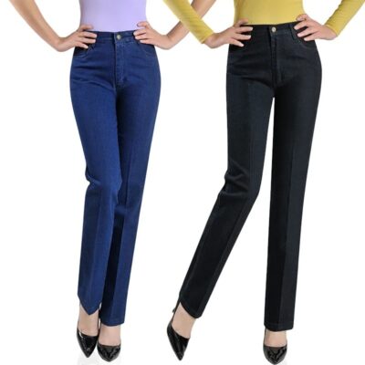 2025 Spring Summer High Waist Stretch Jeans for Women Large Size Straight Denim Trousers Casual Multi Pocket Pants