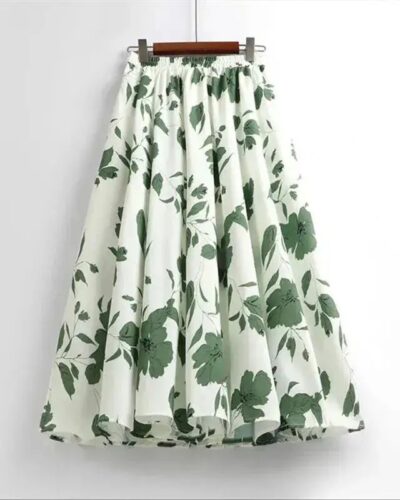 Women Elegant Floral A-Line Skirt Elastic Waist Summer Casual All-Match Fashion Skirt