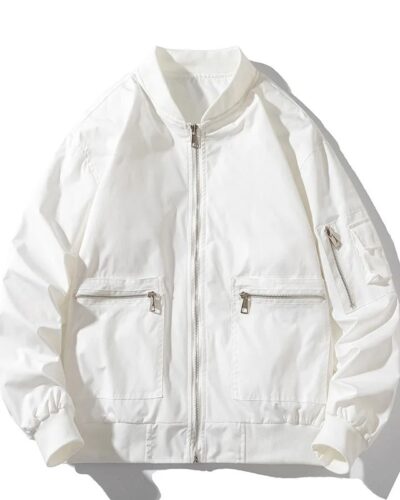 Men’s MA-1 Baseball Jacket – Solid Color Zip-Up Multi-Pocket Streetwear Coat