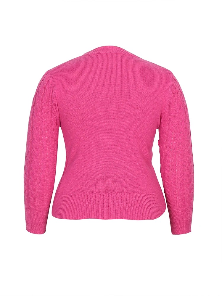 Plus Size Solid Color Cutout Knit Sweater – Slim Fit Long Sleeve Crewneck Pullover - Image 5