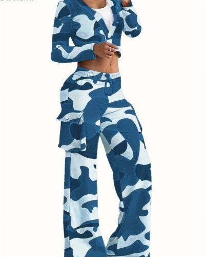 Denim Fashion Two-Piece Set – Long-Sleeve Top with Elegant Long Skirt