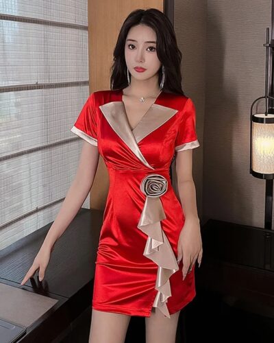 Women Elegant Work Overalls Short Sleeve Salon Spa Uniform