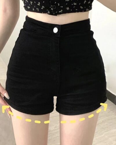 Women’s Black High-Waisted Ultra-Short Slim Fit Casual Tights Pants – Summer Petite Stretch Shorts
