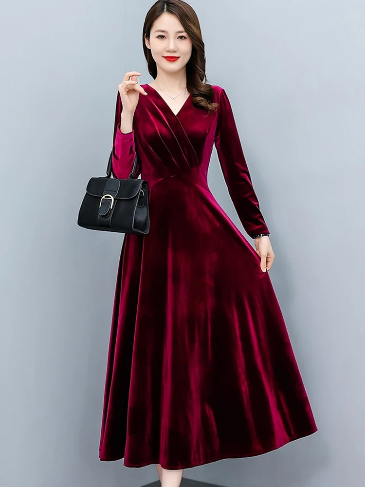Women’s 2024 Vintage Velvet Long Sleeve Bodycon Midi Dress | Elegant Winter Party Night Dress - Image 6
