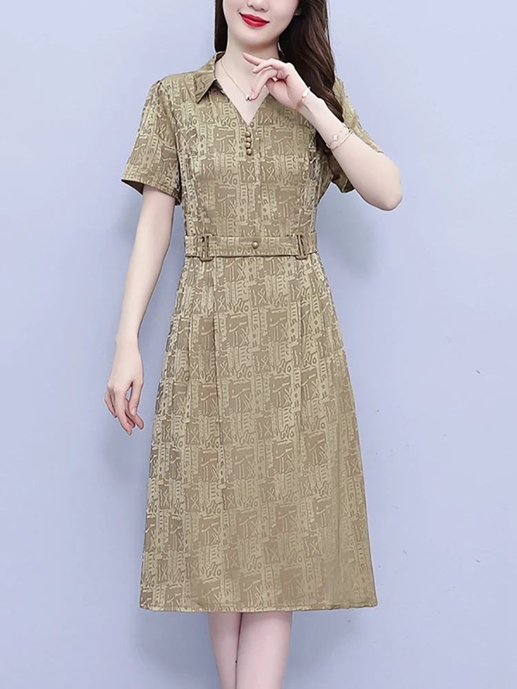 Women’s 2024 Red Silk Midi Dress | Short Sleeve Polo Collar Elegant Bodycon Party Dress - Image 7