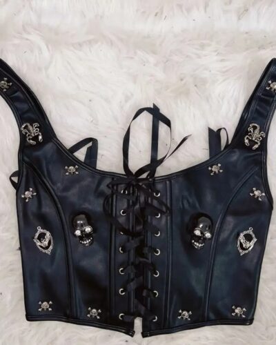 Women’s Gothic Skull Corset Tank Top – Y2K Punk Vintage Sexy Crop Top