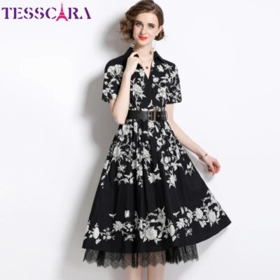 TESSCARA Vintage Lace Cocktail Dress for Women | Elegant Summer A-Line Party Dress