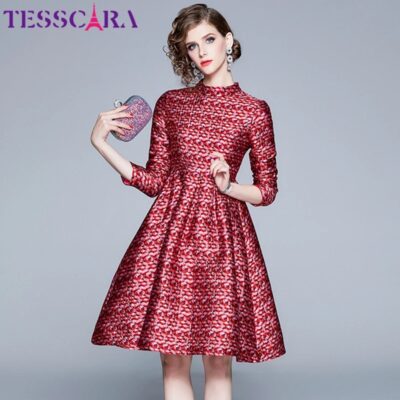 TESSCARA Plaid Pencil Office Dress for Women | Elegant Retro Workwear