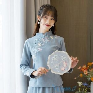 Cotton Linen Chinese Qipao Shirt for Women – Retro Zen Embroidered Hanfu Blouse
