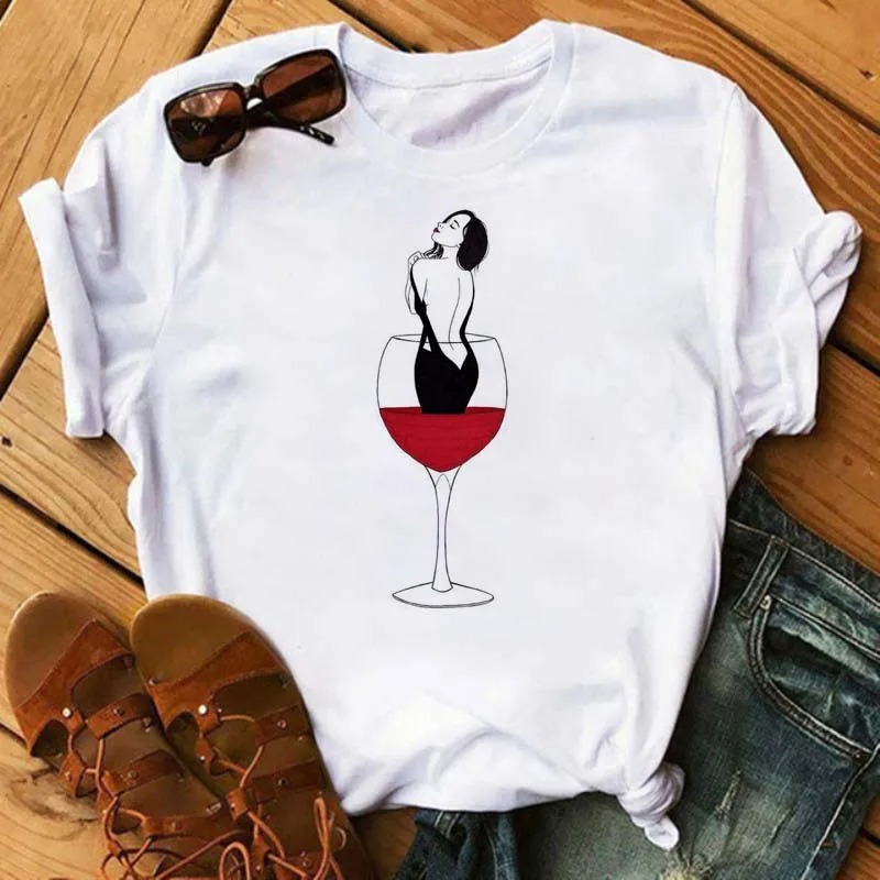 Harajuku Line Art Women T-Shirt Cartoon Graphic White Casual Funny Tee - Image 2
