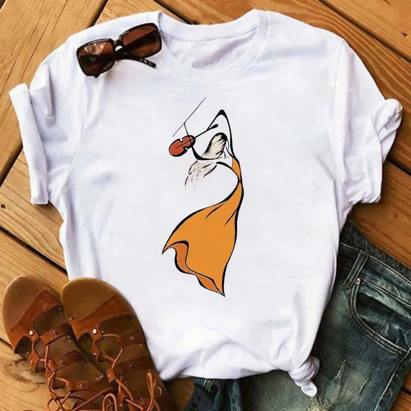 Harajuku Line Art Women T-Shirt Cartoon Graphic White Casual Funny Tee - Image 3