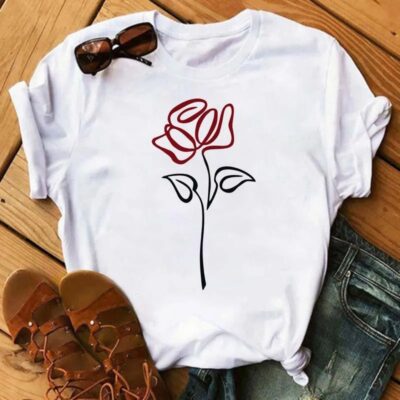 Harajuku Line Art Women T-Shirt Cartoon Graphic White Casual Funny Tee