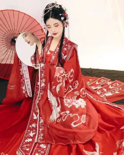 Red Hanfu Women Song Dynasty Wedding Bride Costume Xia Pei Waist Length Skirt Set