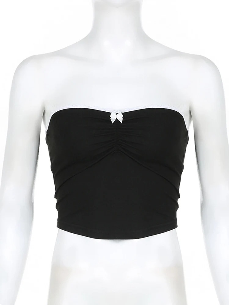 Women’s Contrast Bow Tube Top – Strapless Cropped Harajuku Y2K Vintage Summer Vest - Image 4