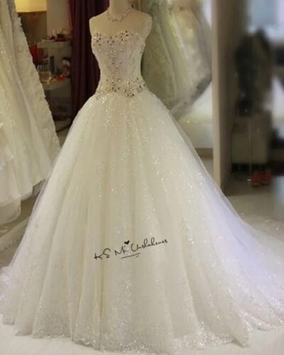 Plus Size Luxury Crystal Lace Princess Wedding Dress Corset Back