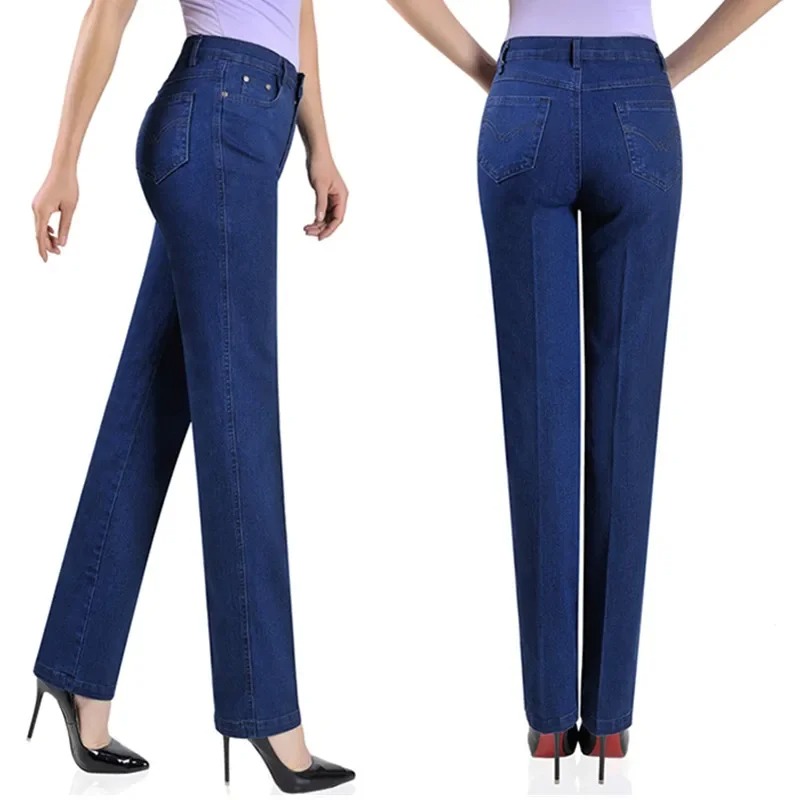 2025 Spring Summer High Waist Stretch Jeans for Women Large Size Straight Denim Trousers Casual Multi Pocket Pants - Image 7