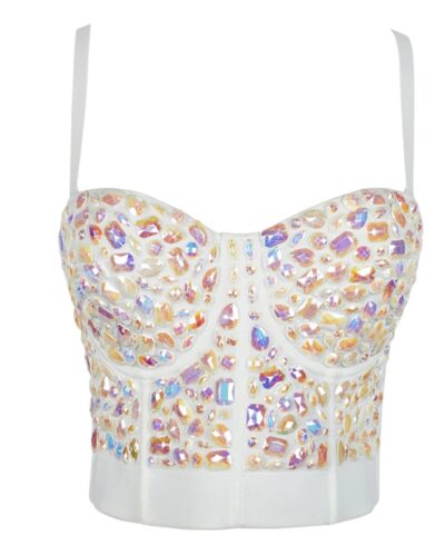 SXTHAENOO Rhinestone Pearl Corset Bra – Bridal Glam Cropped Camisole for Wedding & Party