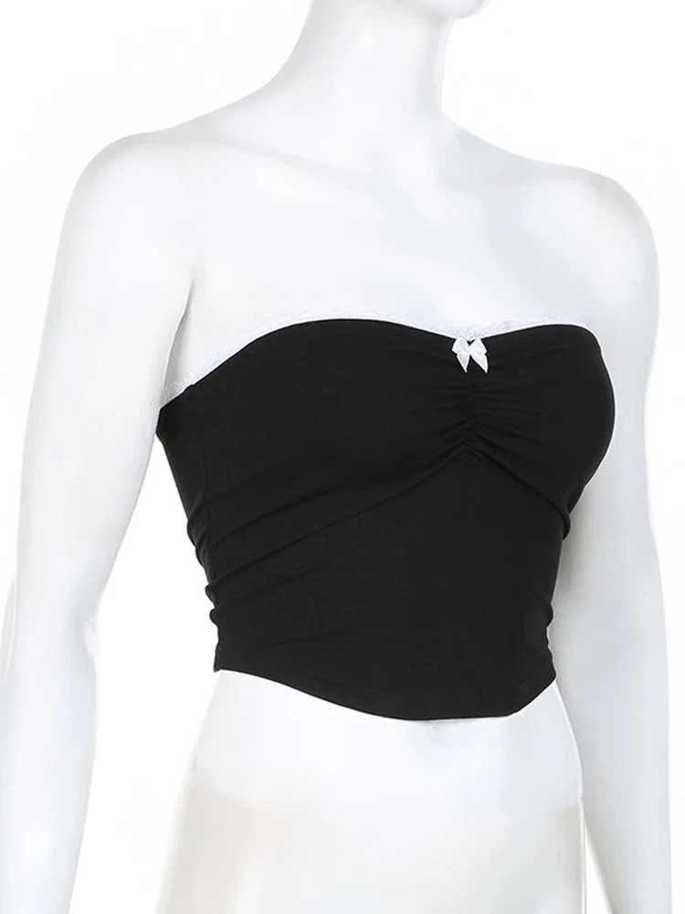 Women’s Contrast Bow Tube Top – Strapless Cropped Harajuku Y2K Vintage Summer Vest - Image 5