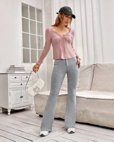 Women’s Sweetheart Neck Long Sleeve Slim Fit T-Shirt – French Style Plain Spring Casual Top