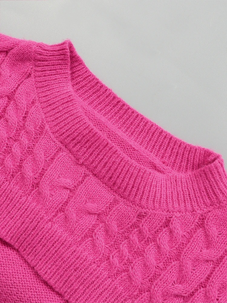 Plus Size Solid Color Cutout Knit Sweater – Slim Fit Long Sleeve Crewneck Pullover - Image 3