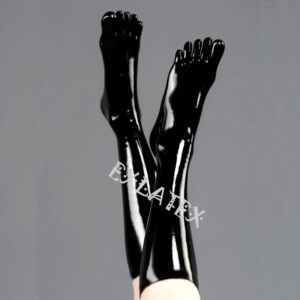 Latex Knee-High Stockings – Solid Color Stretch Rubber Look Calf Socks