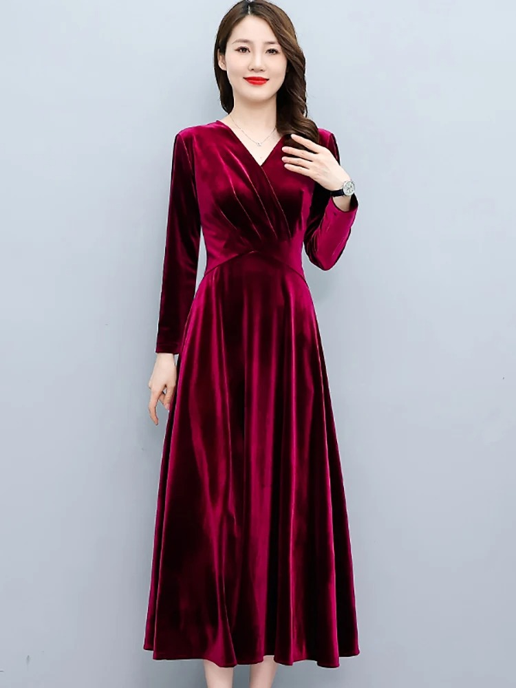 Women’s 2024 Vintage Velvet Long Sleeve Bodycon Midi Dress | Elegant Winter Party Night Dress - Image 5