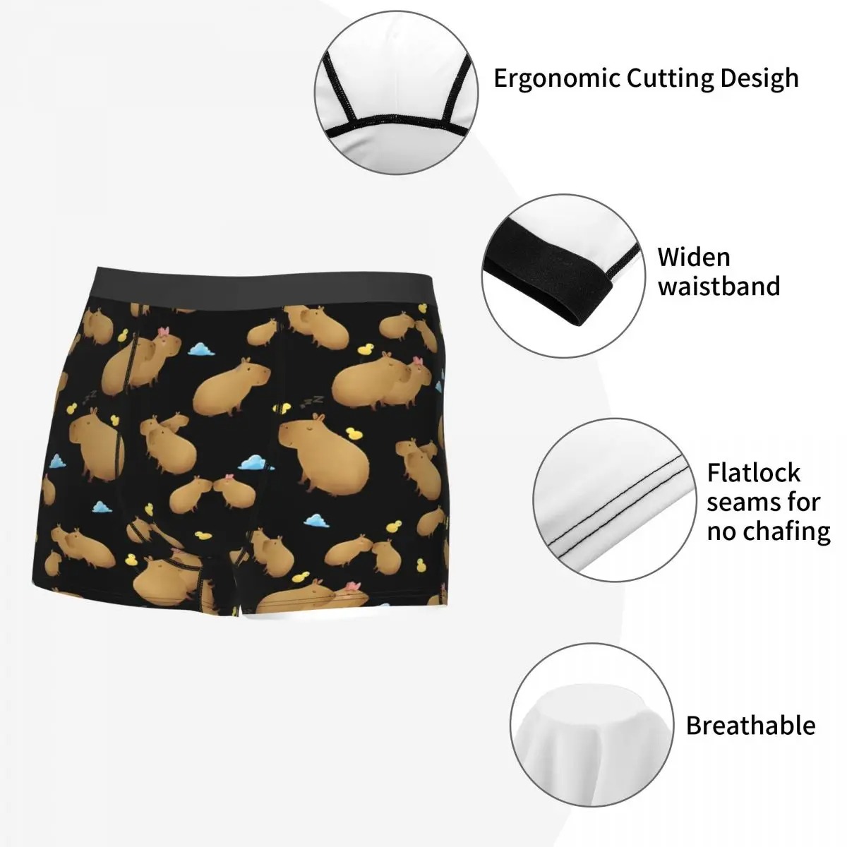 Capybara Men’s Boxer Briefs – Cute Chill Print Breathable Underwear Shorts - Image 3