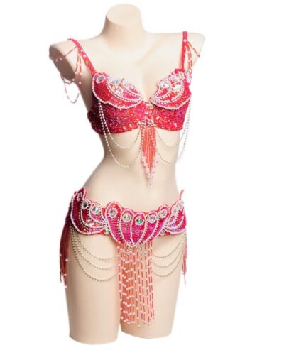 Women Beaded Belly Dance Costume Set Oriental Bra & Belt Carnival Outfit