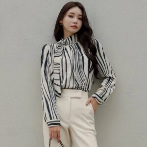 Striped shirt autumn women zebra shirt personality retro top girl