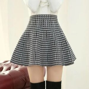 MWSFH Spring Summer Woman Skirt Knitted Elastic High Waist Mini Skirt Pleated Flared Short Skirts Ladies tutu saia For Woman