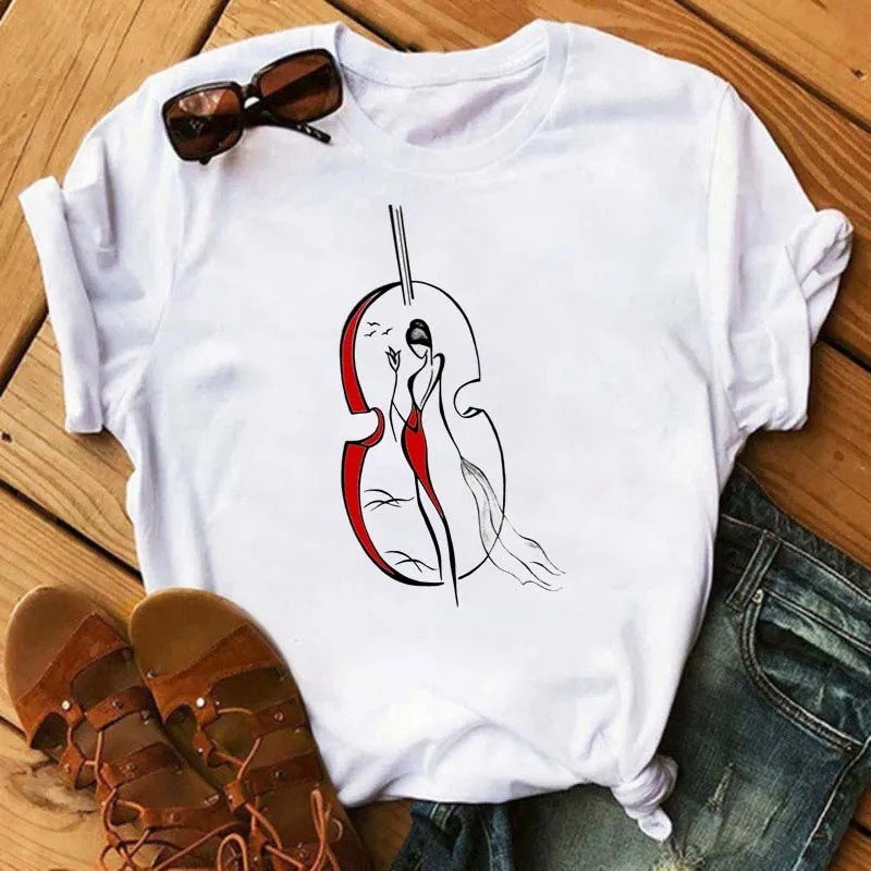 Harajuku Line Art T-Shirt – Cartoon Graphic Casual Women Tee - Image 4