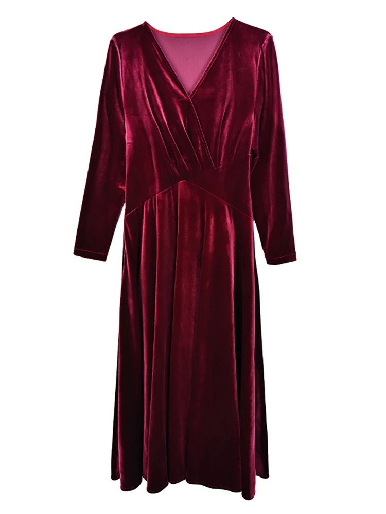Women’s 2024 Vintage Velvet Long Sleeve Bodycon Midi Dress | Elegant Winter Party Night Dress - Image 4