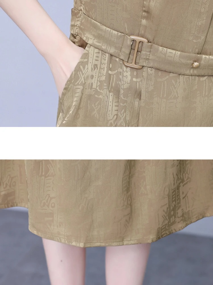 Women’s 2024 Red Silk Midi Dress | Short Sleeve Polo Collar Elegant Bodycon Party Dress - Image 4