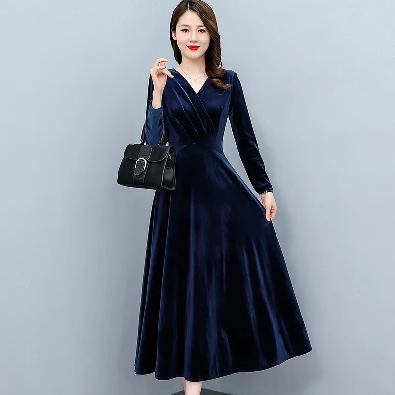 Women’s 2024 Vintage Velvet Long Sleeve Bodycon Midi Dress | Elegant Winter Party Night Dress - Image 2