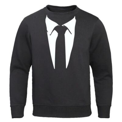 Men’s Tuxedo Print Hoodie Retro Tie Design Funny Streetwear Cotton Pullover Sweatshirt