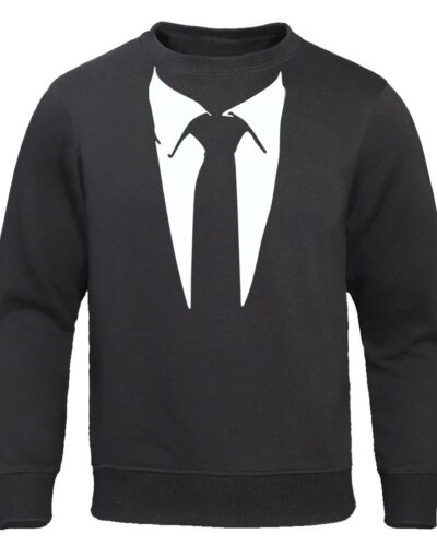 Men’s Tuxedo Print Hoodie Retro Tie Design Funny Streetwear Cotton Pullover Sweatshirt